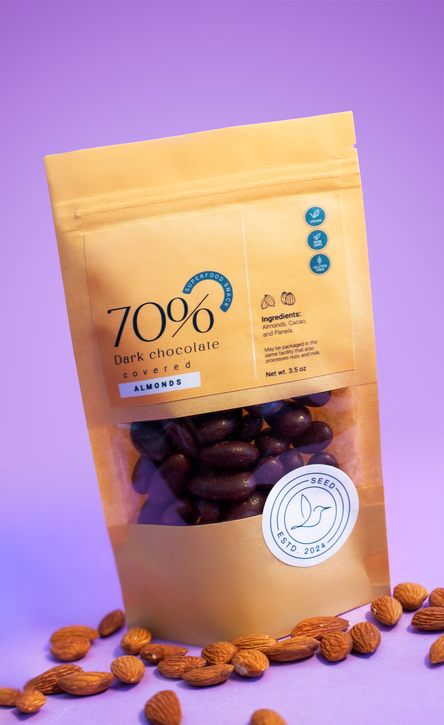 70% Dark Chocolate covered Almonds (3.5oz)